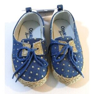 NWT Oshkosh B’gosh Toddler Shoes espadrille polka dot blue shiny sz 7